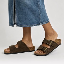 Sandalias deportivas para mujer y niños Lane Cork, correas dobles con almohadillas para el talón, dedos al aire (Marrón, Adulto, 23.5 cm, Medición, Sistema tallas calzado JP)