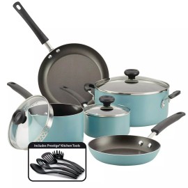 Farberware 12-Piece Easy Clean Cookware Set Nonstick Pots Pans Kitchen Utensils Blue Green
