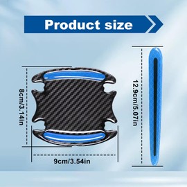 8pcs Car Door Handle Paint Scratch Protector Sticker, Universal 3D Carbon Fiber Auto Door Handle Scratch Cover Guard, Protective Film Pad with Safety Reflective Strips(Blue)