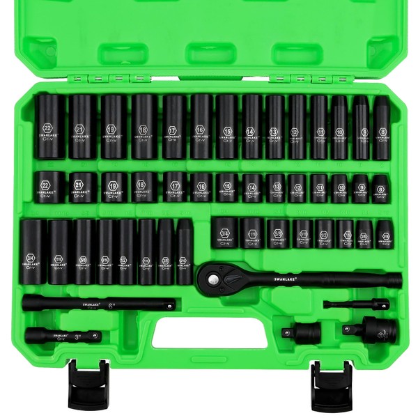 SWANLAKE 3/8" Drive Impact Socket Set, 50-Piece Standard SAE (5/16