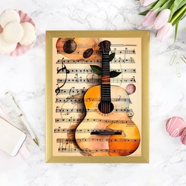 5D DIY Diamond Painting Kits for Adults, Vintage Guitar Diamond Painting Music Full Round Diamond Craftwork for Beginners Gem Art Painting Home Wall Decor Gift 12x16 Inch