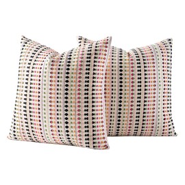 Zealax Boho Throw Pillow Decorative Striped Pillow Covers 20x20 for Couch Bed Living Room, Neutral Cushion Cover Cotton Textured Farmhouse Pillow Cases Set of 2, Colorful
