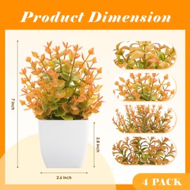 Der Rose 4 Pack Fall Fake Plants Mini Artificial Greenery Potted Plants Fall Decorations for Home Decor Indoor Office Table Room Farmhouse Bathroom Fall Decor