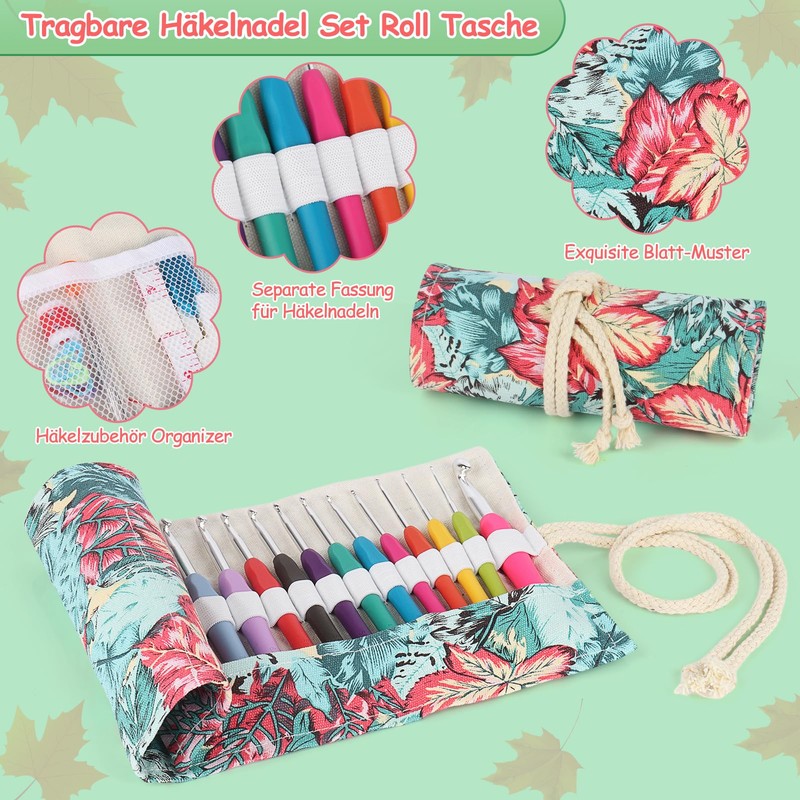 Coopay Crochet Hook Set with Roll Bag, 14 Pieces Ergonomic