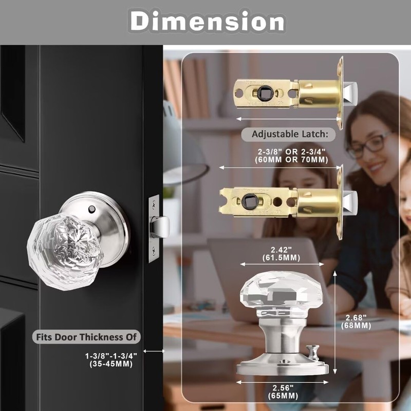 NIZADO 2 Pcs Crystal Privacy Door Knobs Interior, Satin Nickel