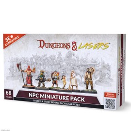 Dungeons & Lasers: NPC Miniature Pack - 68 Miniatures with Scenic Bases - DND Figurine Set for Tabletop RPG Games 5E Compatible - 28MM Unpainted and Unassembled - Ages 14+