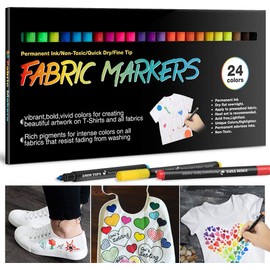 24 Fabric Pens Permanent for Clothes White T Shirt Design Kit Canvas Tote Bag Pillowcases Plain Cotton Bags Shoes Baby Shower Games, and Craft Paint Pens Art Markers for Adults Kids Gift
