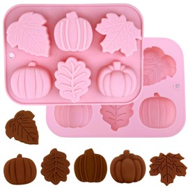 Crethinkaty 1 Pieces Autumn Silicone Chocolate Moulds 6 Cavity Pumpkin, Leaves, Maple Leaves Shapes Molds for DIY Chocolate,Candy,Jelly