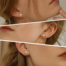 Sllaiss Stud Earrings 925 Silver Women's 3 Pairs Earrings Silver 925 Zirconia Stud Earrings Ball Pearl Earrings Stud Earrings Set White Gold-Plated Earrings, Sterling Silver Cubic Zirconia, Cubic