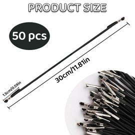 50PCS Elastic-Cord with Metal Ends, Elastic-String for Party Hats/Black Round String, Soft Stretch Loop Band String Barbed Cord for DIY Party Hat, Book Binding Hanging, Mask Making