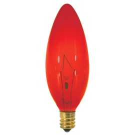 Satco S3219 25 Watt B9.5 Incandescent 120 Volt Candelabra Base Light Bulb, Transparent Red