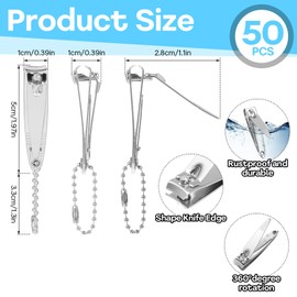 50Pcs Nail Clippers Bulk Individually Wrapped Nail Cutter Set for Men Women Stainless Steel Fingernail and Toenail Clippers with Nails File Portable Small Fingernail Clipper for Homeless,Travel,Hotel
