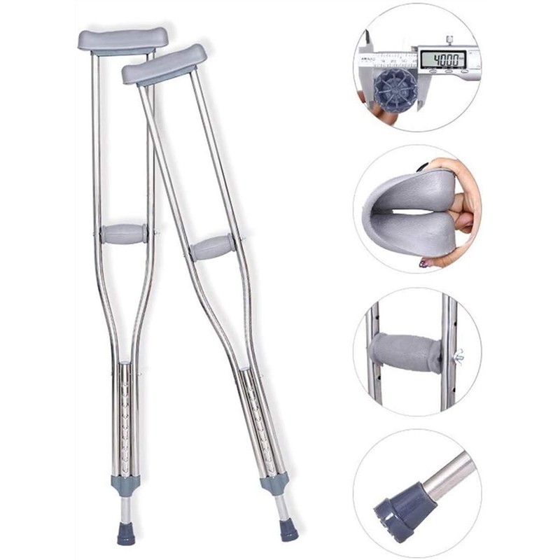 Tall Adult Walking Crutch (Pair), Lightweight Stainless Steel Lower crutched