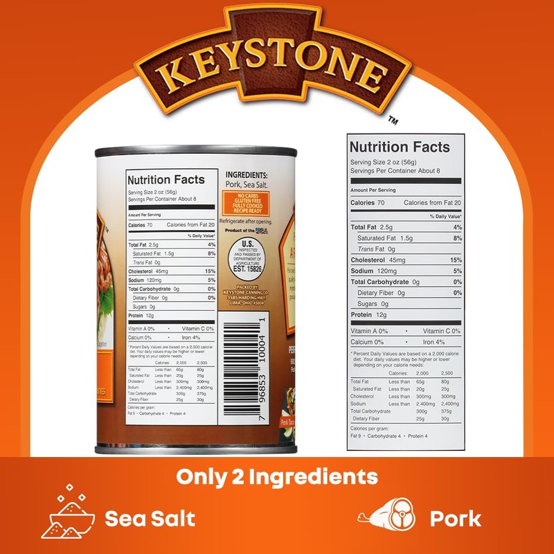 Keystone Meats All Natural Heat and Serve Canned Pork, 14.5