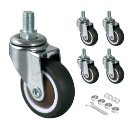 Swivel Caster Wheels Set of 4, M10 (Around 3/8") x 1" Threaded Stem Casters with 360 Degree No Noise Wheels, Heavy Duty Caster Wheel for Carts, Furniture, Dolly, Workbench (1.5 Inches Swivel)