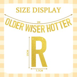 Cadimus Gold Glitter Birthday Garland, Older Wiser Hotter, Decorative Birthday Banner Woman Man, Funny Birthday Garlands for 40, 50, 60, 70 and 80, Funny Paper Banner Adults