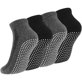 Newofview 4 Pairs of Stopper Socks for Men and Women, Yoga Socks, Non-Slip Socks, Grip Socks for Ballet, Pilates, Hospital, Fitness, Black and dark grey