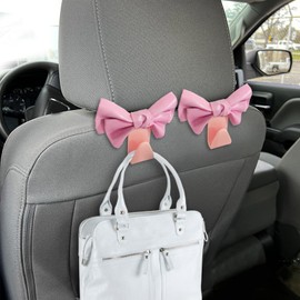 Lyxheth 2PCS Car Purse Hook for Car Hooks for Purses and Bags, Car Seat Back Hook, Cute Bow Car Seat Headrest Hook, Car Interior Decoration Accessories Automotive Purse Hook Hanger Fit SUV (Pink)