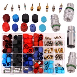 R134a A/C Valve Core & Dust Cap Kit | Assortment of 23 Styles - 188 Pieces | AC Auto Repair Master Set includes American, European, Standard & Large Bore Cores - High & Low Side Service Ports - Caps