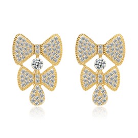 Bow Stud Earrings for Women 14K Gold Plated Zirconia Pearl Bow Earring Dainty Summer Pearls Bows Jewelry Hypoallergenic Rhinestone Wedding Jewerly Prom Costumes Accessories Style-A