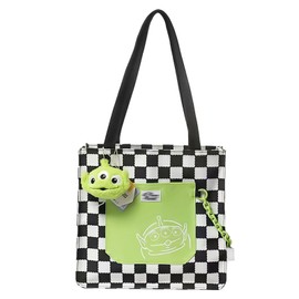 hgTUP Little Green Men Tote Bag, Canvas Tote Bag, Large Capacity, Alien, Shoulder Bag, Canvas Tote, Zipper Included, Interior Pocket, Tote Bag, Eco Bag, Meeting Bag, Commute, Canvas Wrap, Alien, a
