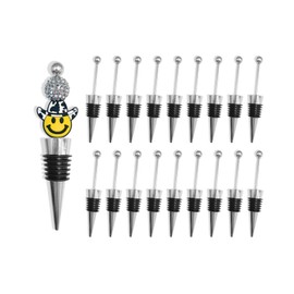 Beaded Wine Stopper Silver Stainless Steel 20pk for Beads Silicone Focal Beadable Glass Kit Bulk Cork DIY Gifts Colorful Beads Display