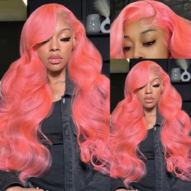 Pink Wig Human Hair 24 Inch Pink Lace Front Wig Human Hair Pre Plucked 13x4 HD Pink Human Hair Wig Body Wave Lace Front Wigs Human Hair 180% Dentiney Frontal Colored Wigs Human Hair With Baby Hair