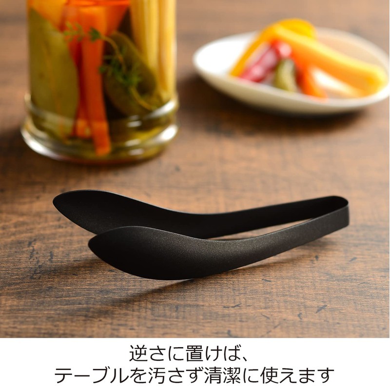 Oaks Reye Rice Companion Tongs, Black, Stainless Steel, Fluorine Processed,