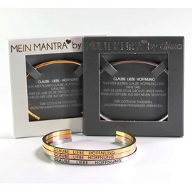 Elegant bangle bracelet rose gold with mantra and saying up to approx. 20 cm Faith Love Hope, Stainless Steel