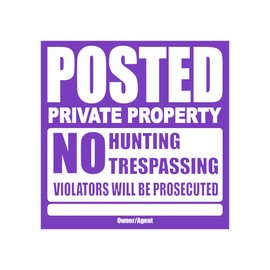 Posted Private Property No Trespassing Tyvek Sign | Heavy Duty | Durable | Weather Resistant | Purple and White | 11” x 11” - 50 Signs