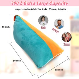 Stoinsto Stuffed Animal Storage Bean Bag Chair Cover Only (No Filler) Triangle Beanbag for Kids Adults, Extra Large YKK Zipper Beanbag Cover, 52" x 31" Soft Sit Seat Sofa, Velvet Orange Turquoise
