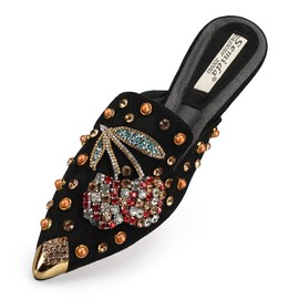 BGYJMTRCVHU Mules for Women Flats Comfortable Soft Memory Foam Insole Cherry Pointed Rivet Mule Shoes Black Size 6