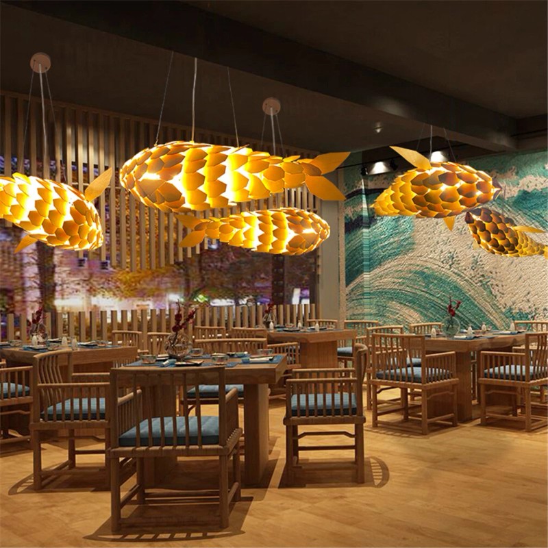 UNHO Large Artificial Brasswood Pendant Light Lamp Fish-shaped Ceiling Lights