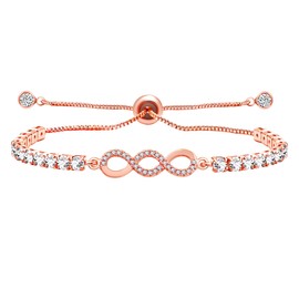 Oneress Cute Rose Gold Plated Eternal Symbol Friendship Tennis Link Bracelet, Rose Gold Plated Brass Jewelry Bracelet with Sparkling Cubic Zirconia for Sisters and Best Friends YA4846