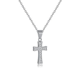 Cross Necklace Women's Cross Necklace Silver Stainless Steel Chain with Cross Pendant Zirconia Necklace Women's Jewellery with Gift Box for Women, Stainless Steel