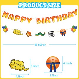 Dragon Birthday Banner- Anime Yellow Happy Birthday Banner, Ball Party Supplies for Boys, Cartoon Themed Happy Birthday Sign for Boys 1st 2nd 3rd Party Baby Shower