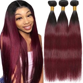 24 26 28 Inch Red Bundles Human Hair Burgundy Straight Human Hair Bundles Soft And Healthy 3 Bundles 1B99J Bundles Unprocessed Brazilian Remy Hair Straight Bundles Hair Weave