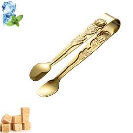 Fiacvrs Mini Serving Tongs, 4Inch Rose Stainless Steel Sugar Cube Tongs, Sliver Small Ice Tongs for Tea and Coffee Party(Gold)