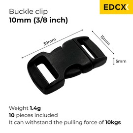 EdcX Plastic Side Release Buckle | 10, 15 and 20 Pack (3/8 and 5/8) | Plastic Buckle for Luggage, Rucksack/Backpack, Webbing Strap, Bracelet (Black, 3/8, 10 Pack)