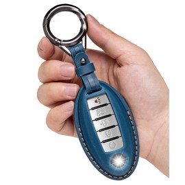 YONUFI for Nissan Key Fob Cover Keychain Leather Key Case Holder Compatible for Altima frontier Titan Rogue Maxima Pathfinder -Blue
