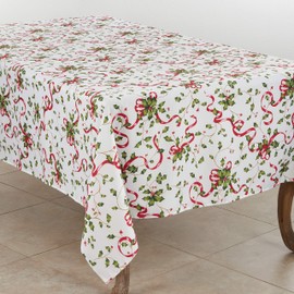 "SARO LIFESTYLE Holiday Collection Christmas Tablecloth With Holly and Ribbon Design, 50""x70"", Multi" (3175.M5070B)