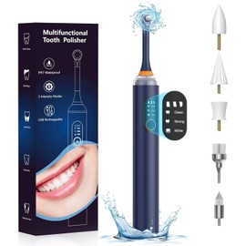 Tooth Polisher, Electric Dental Polisher Kit with 5 Heads, Multifunctional Teeth Cleaning Kit for Daily Cleaning & Teeth Whitening for People/Pets, USB Charging, 3 Working Modes (Blue)