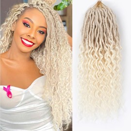 Blonde Pre-Looped New Goddess Locs Crochet Hair for Black Women-8 Packs 18 Inch Deep Faux Locs Crochet Hair With Loose Wavy Curly Ends|Prelooped Synthetic Crochet Braids|Lightweight(18",613#)