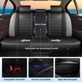 RAWAKORW Car Seat Covers Fit for Hyundai Elantra 2017-2024 2025 Full Set Faux Leather Automotive Seat Covers Waterproof Car Seat Cushion Protector Compatible with Airbag(5 Seats, Black&Grey)