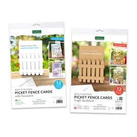 Katy Sue White and Kraft Picket Fence Shaped 5 x 7 Inch Cards & Envelopes, 24 Pack for Card Making Supplies