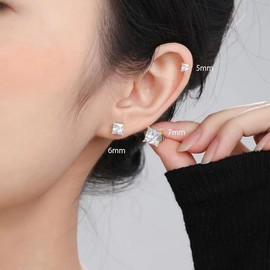 SLUYNZ 925 Sterling Silver Cut Square CZ Stud Earrings for Women Teen Girls Simulated Diamond CZ Ear Stud 5MM/6MM/7MM Sparkling CZ Stud (5MM CZ, 18K Gold)