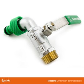 Calido Tap, 3/4 Inch Ball Valve with Garden Hose Coupling, Quick Coupling with Stuffing Socket, Green Lever Handle, Ball Outlet Valve Made of Nickel-Plated Stainless Steel, Easy to Use,
