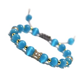 HANDFCJH JL 8MM Lake Blue Cat's Eye Natural Gemstone Beads Bracelets for Women Trendy- Adjustable Healing Crystal Bracelet with Gift Box - Perfect Protection & Healing Gifts