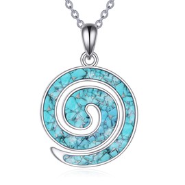 JERWLI Spiral Necklace 925 Sterling Silver Turquoise Swirl Spiral Pendant Necklace Maori Koru Necklaces Spiral Jewelry Gifts For Women Lover