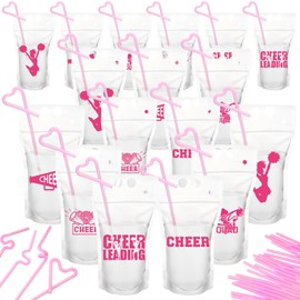 Willinglong 24 Pcs Cheerleading Drink Pouches with Straws Cheerleading Party Supplies Favors Cheerleader Drink Pouches with Straws Cheerleading Drink Bags for Cheer Team Cheerleader Party